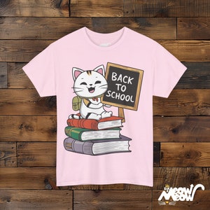 Back to School Cat Tee, Teacher Student Gift Light Pink
