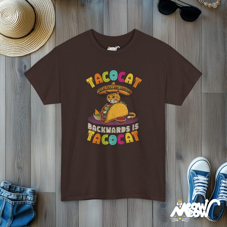 Taco Cat Palindrome T-Shirt | Funny Graphic Tee Dark Chocolate