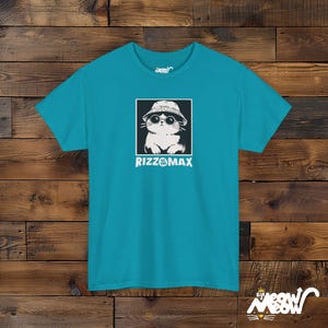 Rizz to the Max Cat T-Shirt: Meme Gen Z Slang Tee Tropical Blue