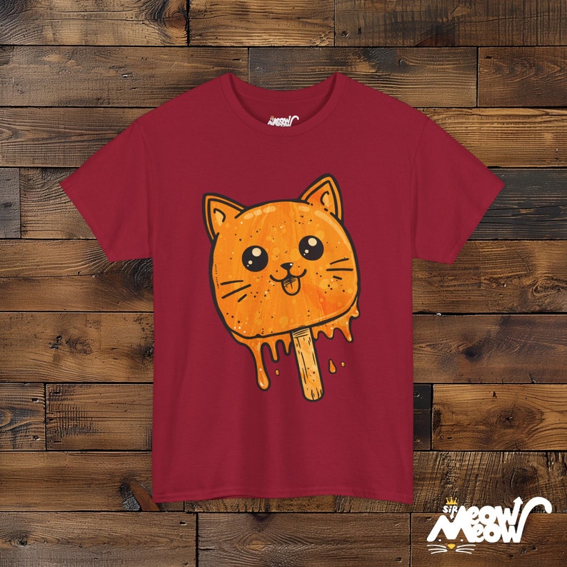Funny Melting Cat Popsicle T-Shirt, Summer Graphic Tee Cardinal Red
