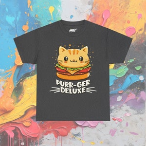 Cat Burger T-Shirt: Purr-ger Deluxe Foodie Tee Dark Heather