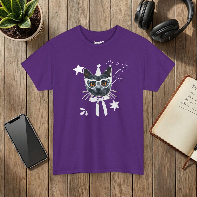Camiseta de fiesta con diseño de gato, camiseta gráfica para celebración de cumpleaños, regalo para amantes de los gatos imagen 7