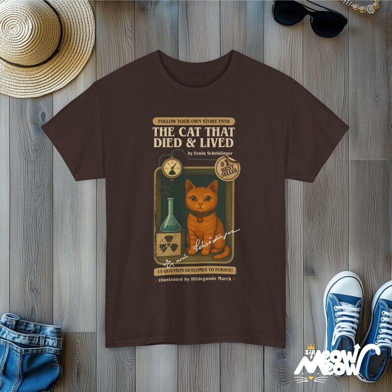 Schrödinger Cat T-Shirt: Retro Quantum Physics, Nerdy Science Gift Dark Chocolate