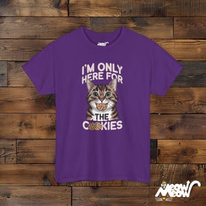 I'm Only Here for the Cookies - Cat and Cookie Lovers Unisex Tee Purple