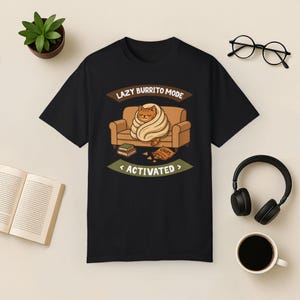 T-shirt Lazy Cat Burrito Comfort Colors - Cadeau amusant pour les amoureux des chats Black