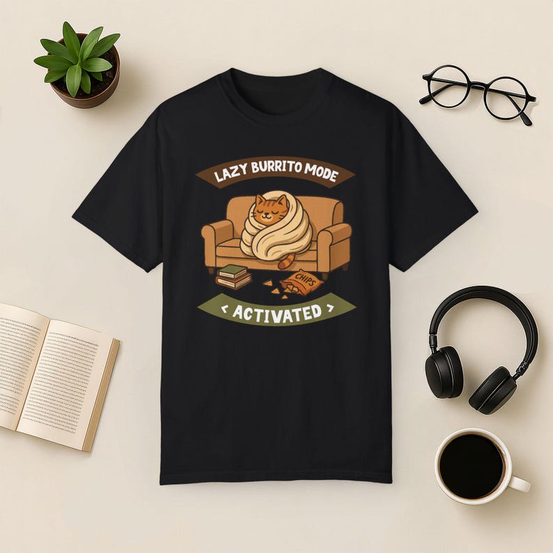 T-shirt Lazy Cat Burrito Comfort Colors - Cadeau amusant pour les amoureux des chats Black