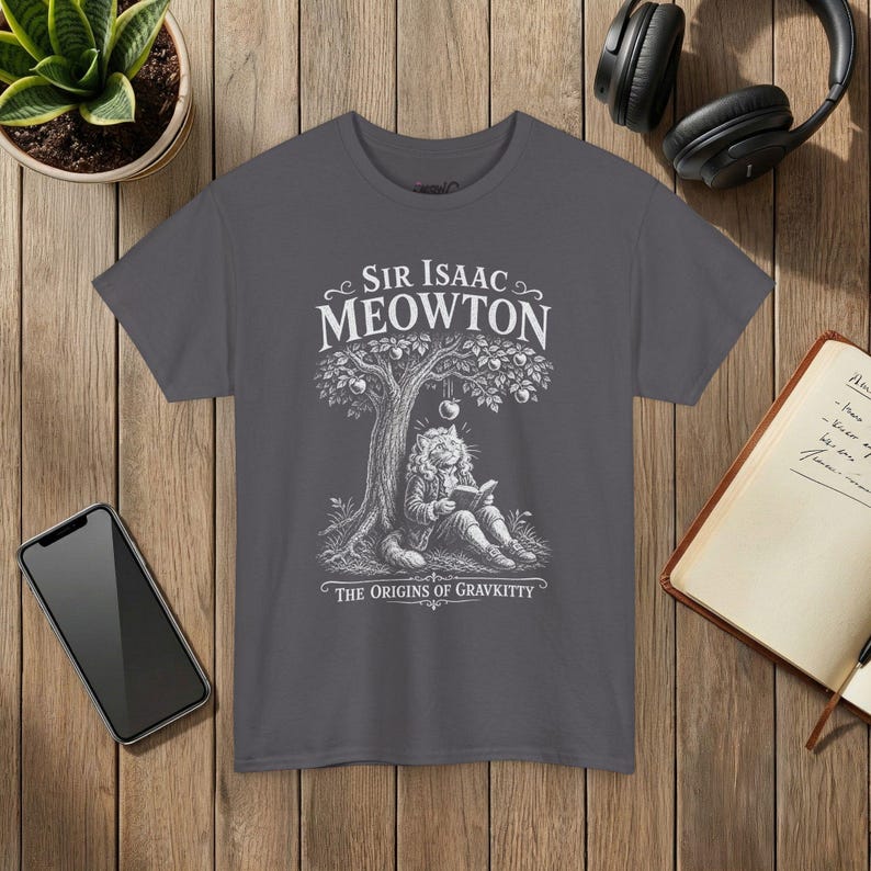 Sir Isaac Meowton Cat T-Shirt, Physics Teacher Gift, Newton Gravity Tee (Vintage Style) image 7