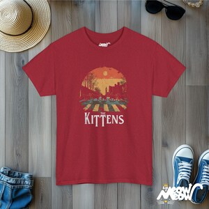 The Kittens Cat Band T-Shirt: Funny Beatles Parody Tee Antique Cherry Red
