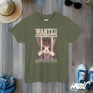 Funny Cat T-Shirt | 'Feliney Charge' Kitten Tee Military Green