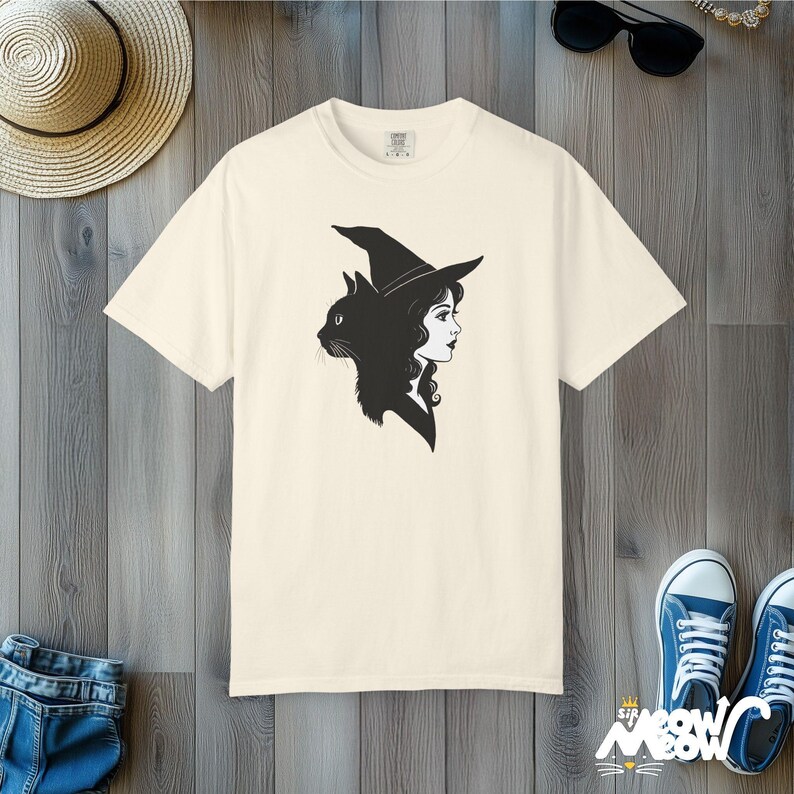 Witch & Black Cat T-Shirt: Gothic Comfort Colors Tee image 4