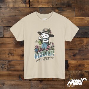 Cute Cat Gardener T-shirt in Sand Color