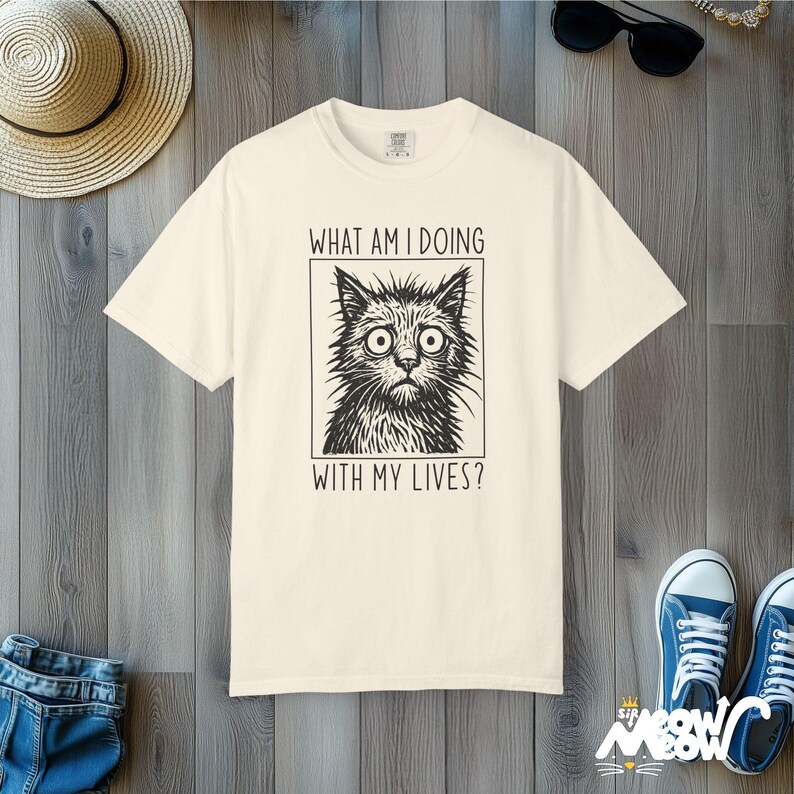 Existential Cat T-Shirt: Funny Graphic Tee - Comfort Colors Unisex Ivory