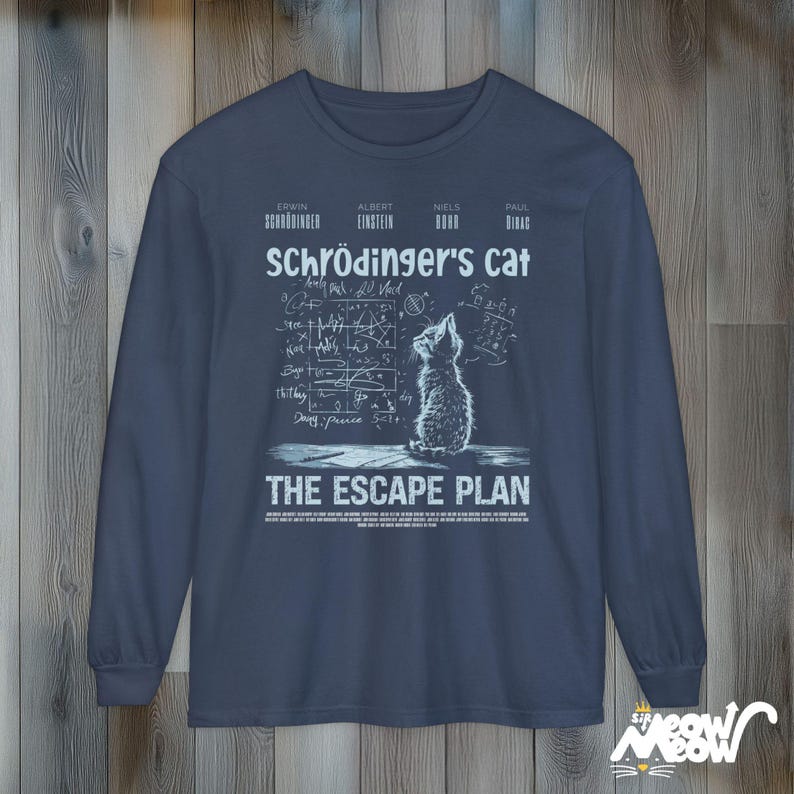 Schrödinger's Cat T-Shirt: Funny Physics Science Long Sleeve Unisex Tee Midnight