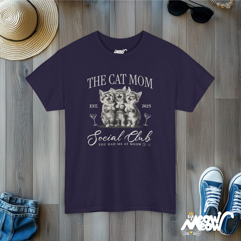 Customizable Cat Mom Social Club T-shirt: Martini Kittens Blackberry