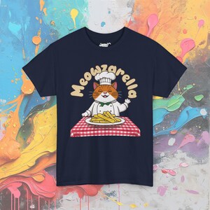 Camiseta de Chef Cat: Meowzarella, divertida camiseta de comida Navy