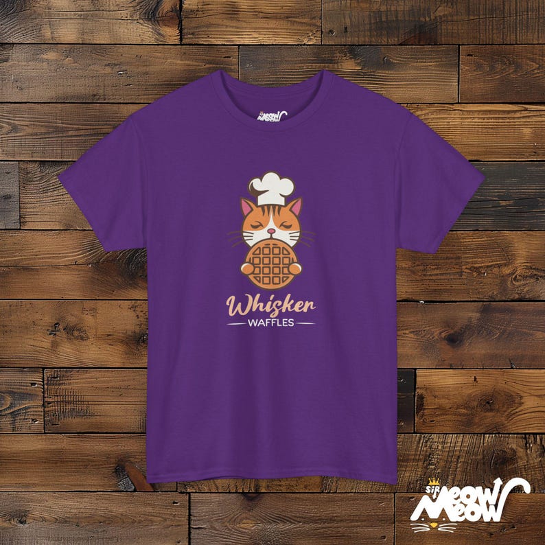 Cat Chef Waffle T-Shirt – Foodie Tee, Cat Lover Gift Purple