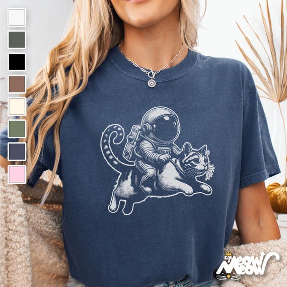 Funny Space Cat Tee: Astronaut Riding Cat, Comfort Colors Shirt