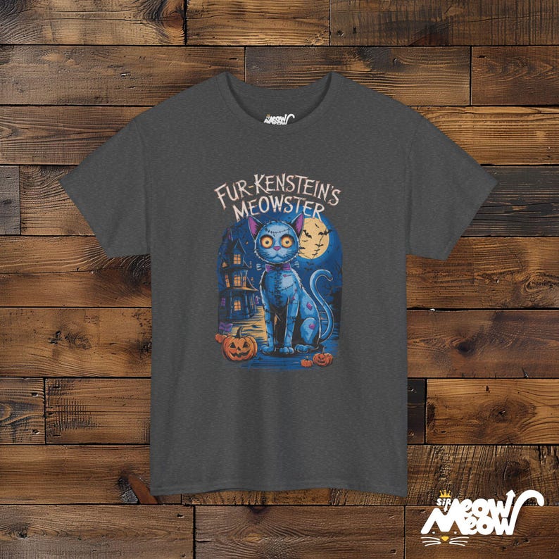 Koszulka unisex Fur-Kenstein's Meowster Halloween Cat, upiorny wzór Frankenstein Cat zdjęcie 8