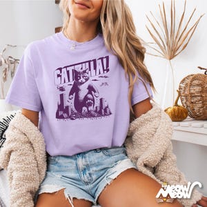 Funny Catzilla Cat T-Shirt: Comfort Colors Unisex Tee Orchid