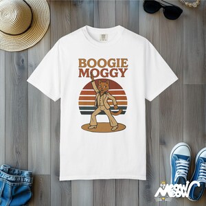 Boogie Moggy Disco Cat T-Shirt: Retro 70s Comfort Colors Tee White