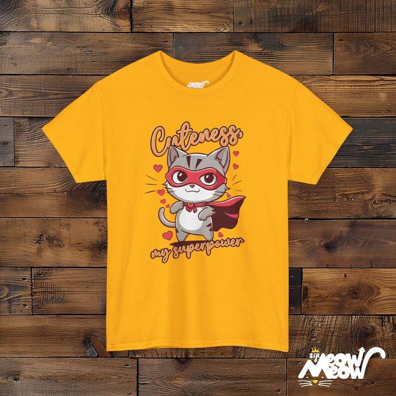 Superhero Cat T-Shirt: Cuteness My Superpower, Cat Lover Gift Gold