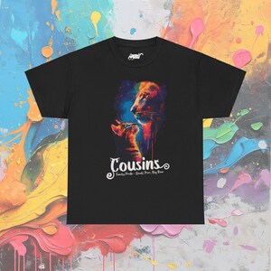 Cousins Cat and Lion T-Shirt: Family Pride Tee Black