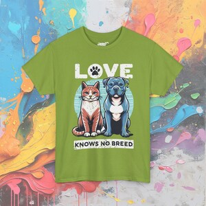 Love Knows No Breed T-Shirt: Cat & Dog Equality Tee Kiwi