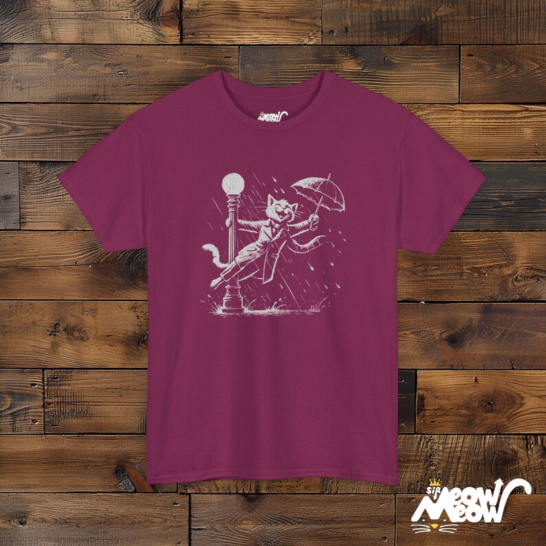 Rain-Singing Cat T-Shirt: Vintage Musical Cat Lover Gift Berry