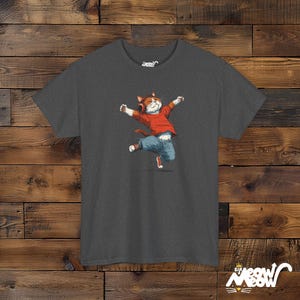 Dancing Cat T-Shirt: Music Headphones, Happy Cat Lover Gift Dark Heather