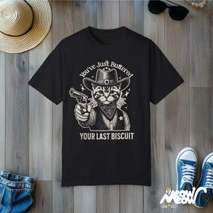 Cowboy Cat T-Shirt: Funny Western Graphic Tee - Comfort Colors Black