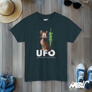 Funny Cat Graphic T-Shirt: UFO Unpleasant Feline Odor Tee Midnight