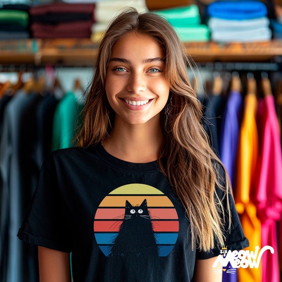 Vintage Sunset Cat Shirt, Fun Retro Rainbow Design, Purrfect Gift for Cat Parents