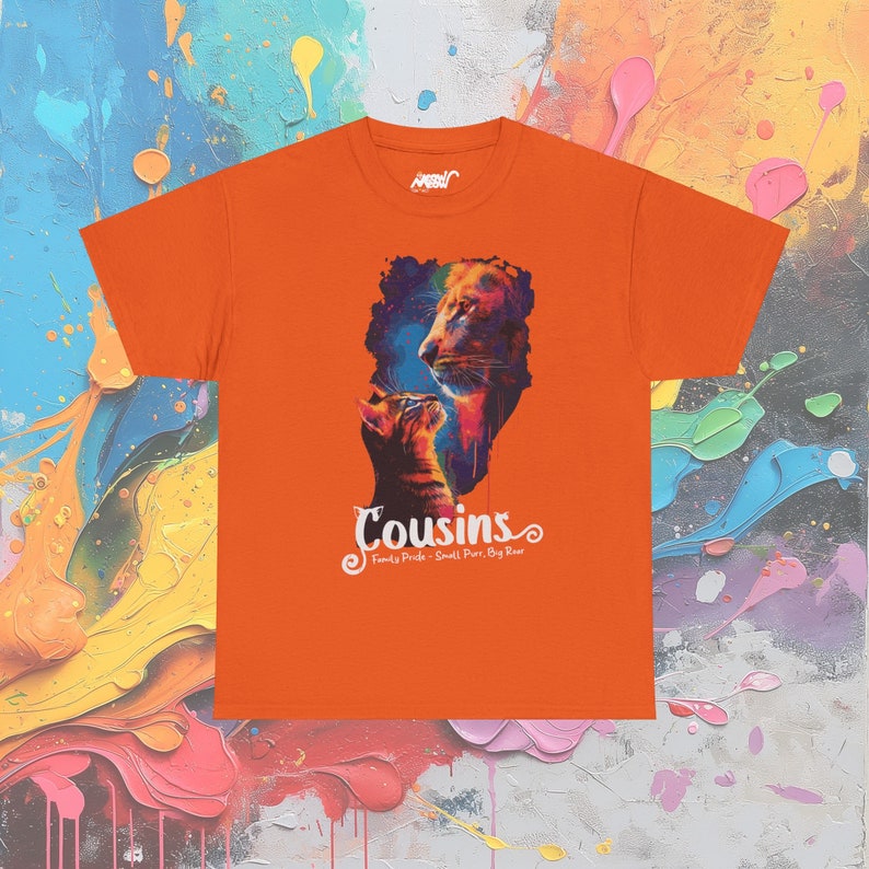 Cousins Cat and Lion T-Shirt: Family Pride Tee Orange