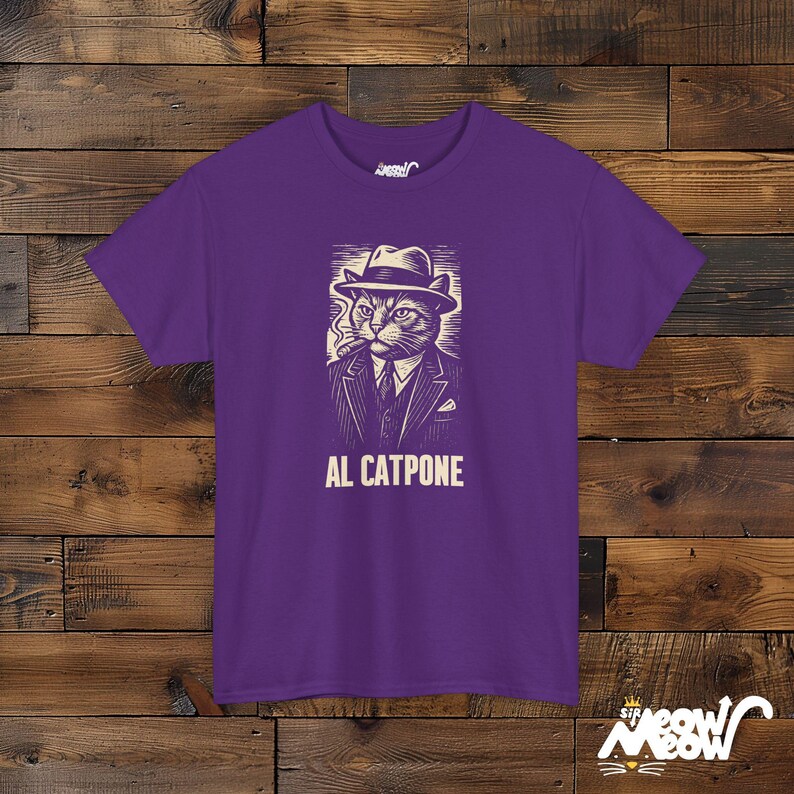 Al Catpone T-Shirt: Lustiges Gangster Katzen Grafik T-Shirt Purple