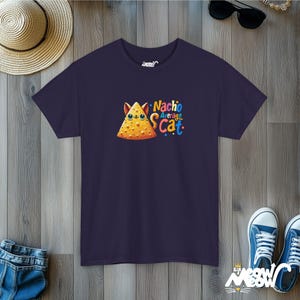 Nacho Average Cat T-Shirt | Funny Cat Pun Tee | Quirky Taco Lover Gift Blackberry