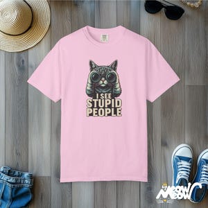 Comfort Colors Cat Binoculars T-Shirt: Sarcastic Humor Tee Blossom