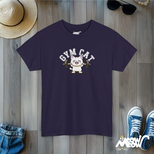 Gym Cat T-Shirt: Workout Feline Tee for Fitness & Cat Lovers Blackberry
