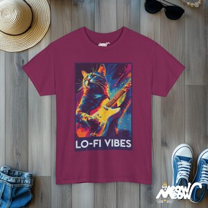 Lo-Fi Vibes Cat T-Shirt: Retro Music Graphic Tee Berry