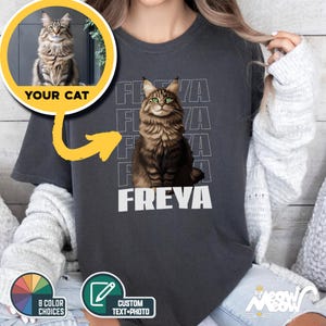 Custom Anime-Style Cat T-Shirt - Personalized Pet Portrait on Comfort Colors Tee - Gift for Cat Lovers