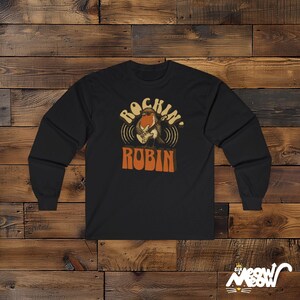 Rockin 'Robin Langarm-T-Shirt, Retro Musikliebhaber T-Shirt Black