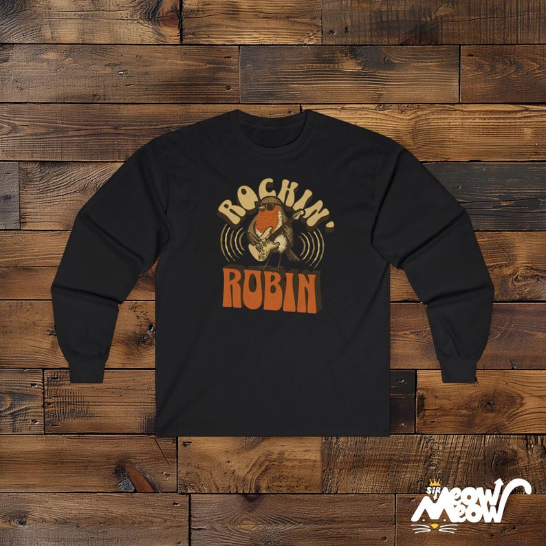 Rockin 'Robin Langarm-T-Shirt, Retro Musikliebhaber T-Shirt Black
