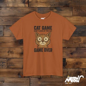 Camiseta de gato "Game Over", divertida camiseta de gato gamer Texas Orange