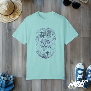 Camiseta de gato floral: ronroneo de felicidad y vibraciones positivas Chalky Mint