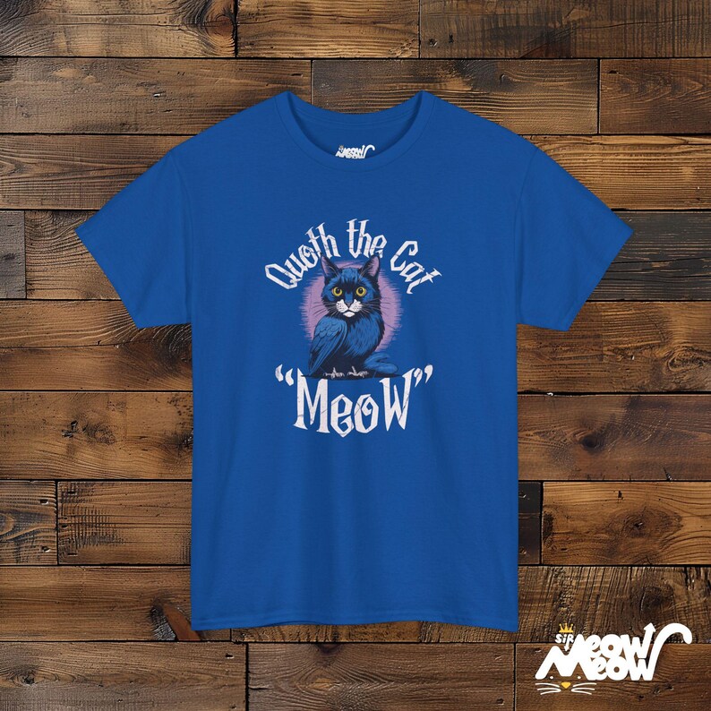 Quoth the Cat "Meow" - Gothic Raven Poe-Inspired Cat Design Unisex T-shirt Royal
