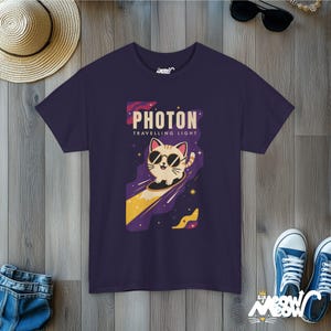 Space Cat T-Shirt, Fun Galaxy Kitty Tee Blackberry