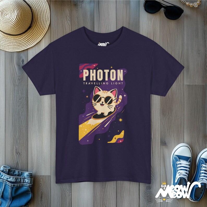 Space Cat T-Shirt, Fun Galaxy Kitty Tee Blackberry