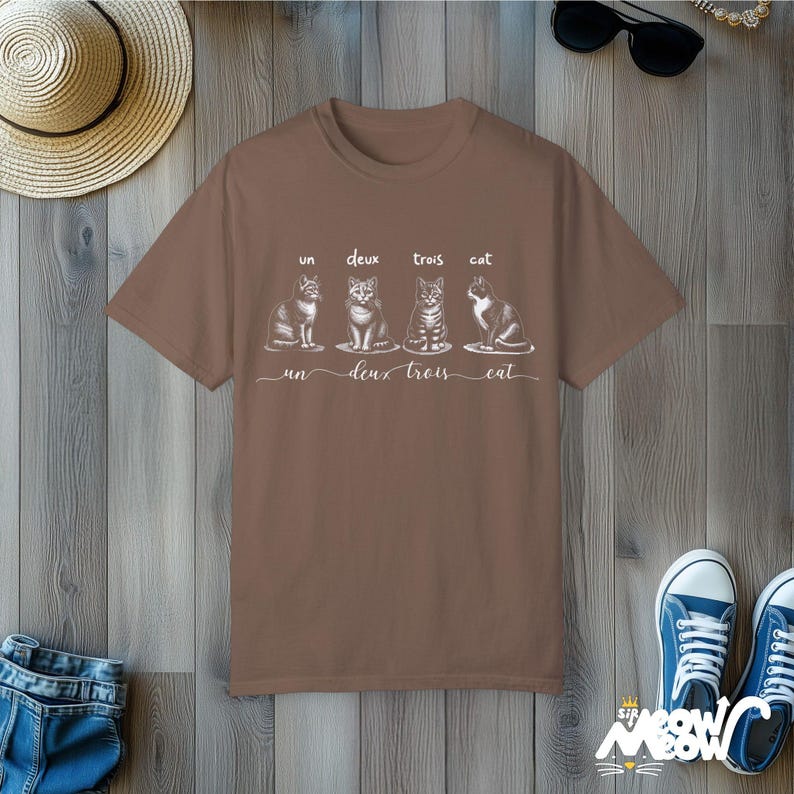 Un Deux Trois Cat T-Shirt: Funny French Pun, Comfort Colors Tee Espresso