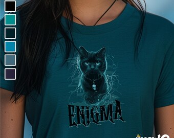 Enigma Cat T-shirt, gotisk häxtröja, mörk grafik