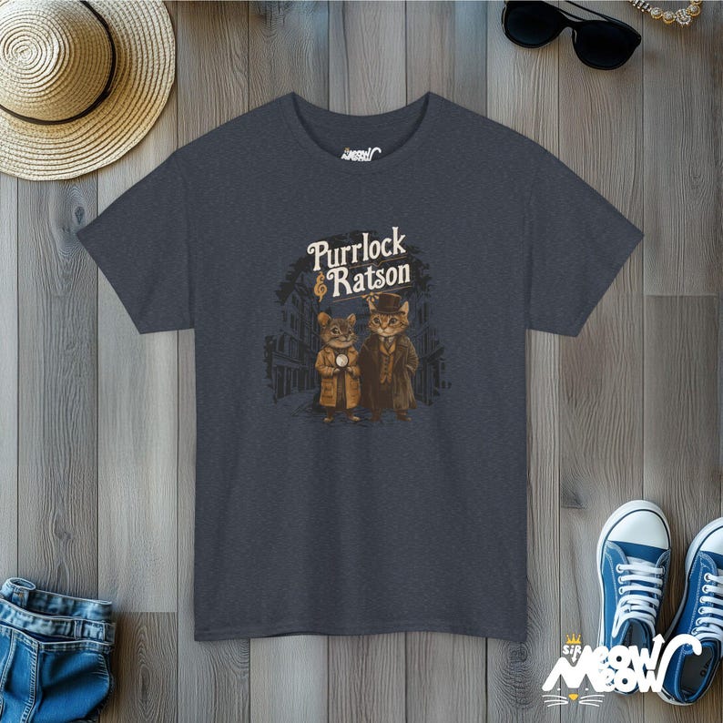 Camiseta Purrlock & Ratson / Camiseta con parodia del gato Sherlock / Regalo divertido de gato detective Heather Navy