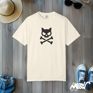 Cat Skull Crossbones T-Shirt: Comfort Colors Gothic Punk Tee Ivory